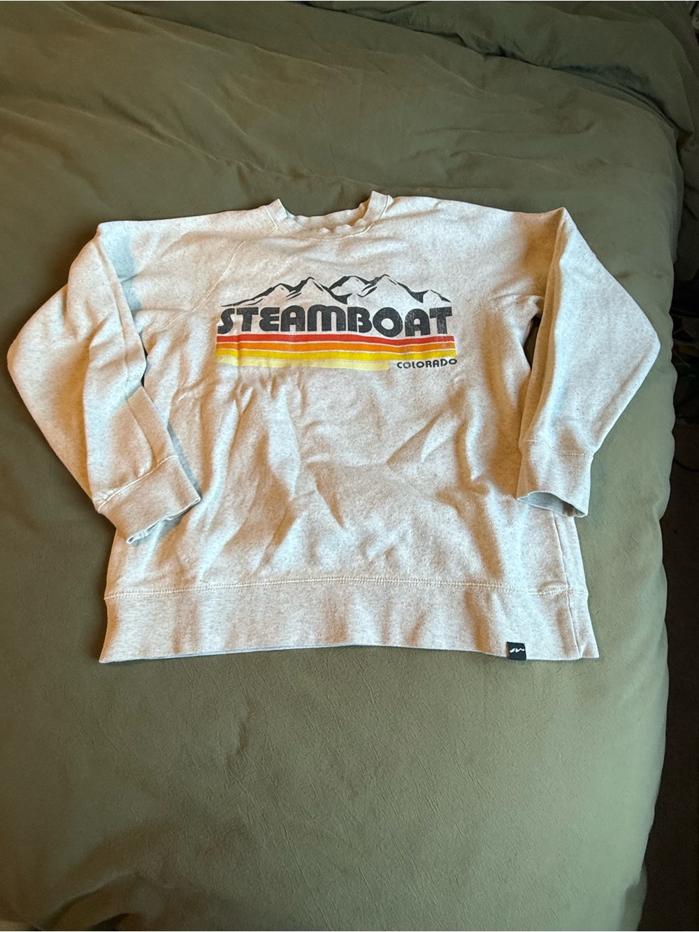 Steamboat Colorado Women's Crewneck Sweatshirt - Light Gray with Retro Stripe